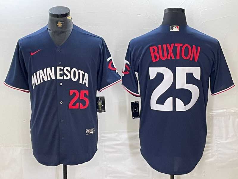 Mens Minnesota Twins #25 Byron Buxton Number 2023 Navy Blue Cool Base Stitched Jersey